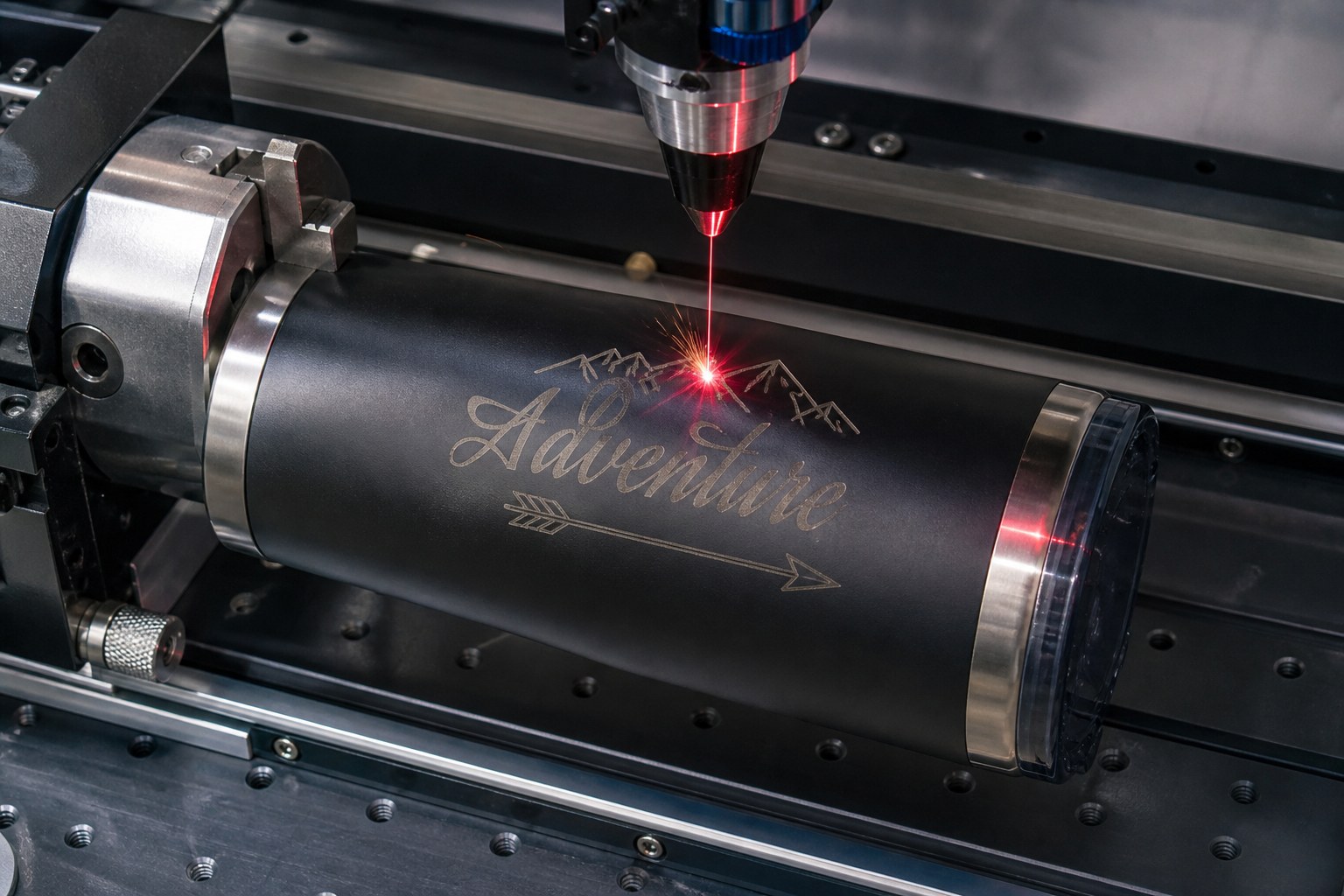 Laser etching a design onto a black tumbler